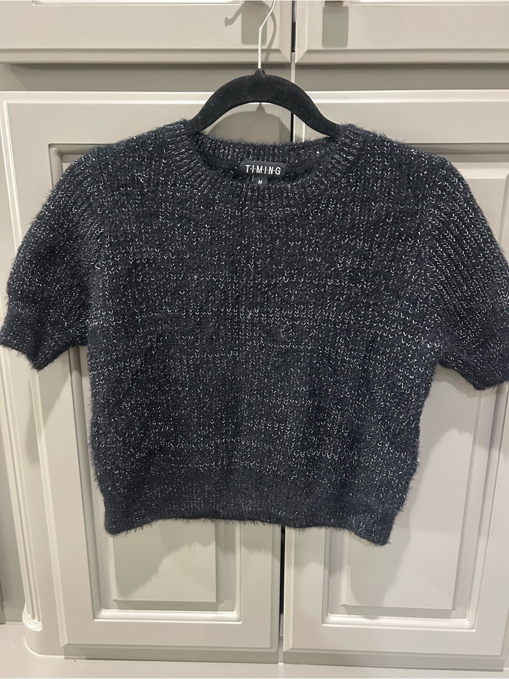 Timing Navy & Silver Sparkle Short Sleeve Crewneck Sweater